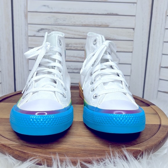 CONVERSE l Chuck Taylor All Star Hi Smiley White Rainbow Color High Tops 7.5 - Picture 5 of 9